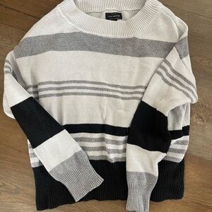 Lucky Brand Striped Crewneck Sweater in Cream, Gray & Black